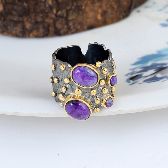 Natural Sugilite Ring, Purple Gemstone Ring, 925 Sterling Silver Ring, Statement Ring, Women's Ring, Gift For Her, Designer Ring Jewelry