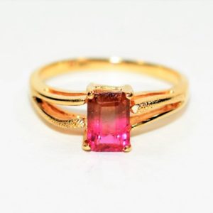 Shop Watermelon Tourmaline Rings! Natural Watermelon Tourmaline Ring 10K Solid Gold 1.26ct Gemstone Ring Solitaire Ring Ladies Ring Birthstone Ring Anniversary Ring Jewellery | Natural genuine Watermelon Tourmaline rings, simple unique handcrafted gemstone rings. #rings #jewelry #shopping #gift #handmade #fashion #style #affiliate #ad