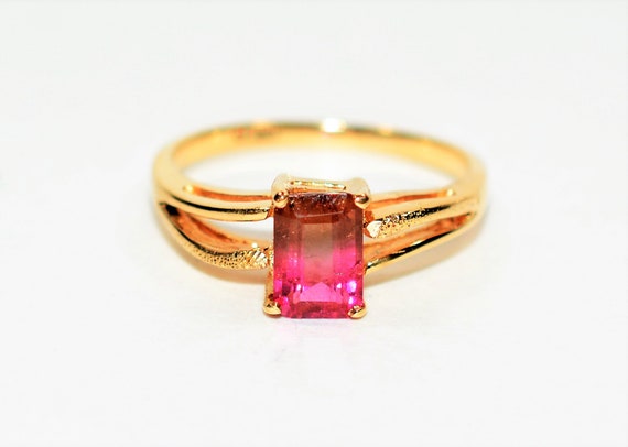 Natural Watermelon Tourmaline Ring 10k Solid Gold 1.26ct Gemstone Ring Solitaire Ring Ladies Ring Birthstone Ring Anniversary Ring Jewellery