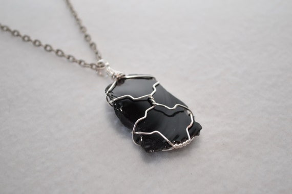 Obsidian Necklace, Raw Obsidian Necklace, Wire Wrapped Raw Obsidian Necklace,  Healing Obsidian, Raw Obsidian
