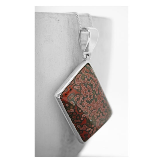 Ocean Jasper Necklace /  Parallelogram Jasper Pendant / Sterling Silver Chain / Pink Brown Necklace / One Of A Kind / Bespoke Necklace
