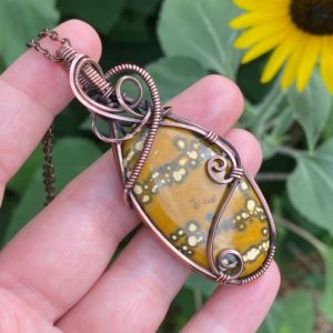 Shop Ocean Jasper Necklaces! Ocean Jasper Necklace, Wire Wrapped Pendant, Yellow Ocean Jasper Wire Wrap Pendant, Crystal Jewelry, Large Pendant Gift for Her | Natural genuine Ocean Jasper necklaces. Buy crystal jewelry, handmade handcrafted artisan jewelry for women.  Unique handmade gift ideas. #jewelry #beadednecklaces #beadedjewelry #gift #shopping #handmadejewelry #fashion #style #product #necklaces #affiliate #ad