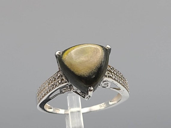 Vintage 925 Silver Trillion Ocean Jasper Ring, Estate Jewelry, Size 9.75, W#1730
