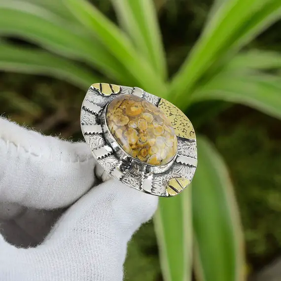 Ocean Jasper Ring 925 Sterling Silver Ring Adjustable Ring 18k Gold Plated Handmade Gemstone Ring Antique Jewelry Gift For Friend