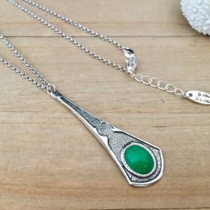 Shop Jade Necklaces! Octavia silver plated Victorian Art Nouveau necklace featuring jade cabochon | Natural genuine Jade necklaces. Buy crystal jewelry, handmade handcrafted artisan jewelry for women.  Unique handmade gift ideas. #jewelry #beadednecklaces #beadedjewelry #gift #shopping #handmadejewelry #fashion #style #product #necklaces #affiliate #ad