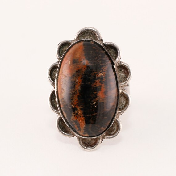 Old Pawn Sterling Silver Petrified Wood Scalloped Bezel Ring Size 6