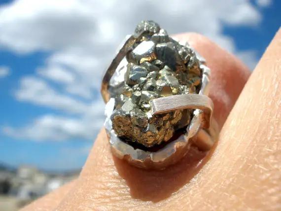 One Of A Kind, Iron Pyrite Ring, Unique Open Ring, Rough Pyrite, Gemstone Ring, Handmade Jewelry