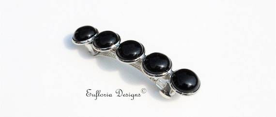 Onyx Barrette for Women | Hair Accessories, Black Stone Hair Clip, Silver Jeweled Hair Barette, Gemstone Hair Slide Pin Clip, Gothic Jewelry