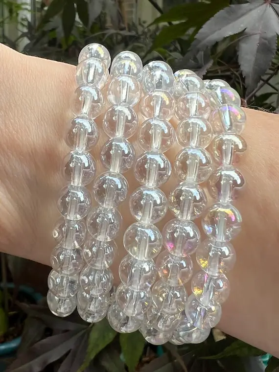 Opal / Angel Aura Quartz Beaded Crystal Bracelet 8mm Aaa+