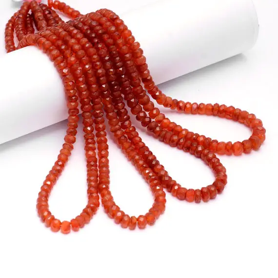 Orange Carnelian Faceted Rondelle Beads, 6 Mm To 7 Mm, Carnelian Rondelle Beads, Carnelian Jewelry Making Gemstone Beads, Sku1460