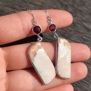 Shop Scolecite Earrings! Orange Scolecite – India & Garnet 925 Earrings | Natural genuine Scolecite earrings. Buy crystal jewelry, handmade handcrafted artisan jewelry for women.  Unique handmade gift ideas. #jewelry #beadedearrings #beadedjewelry #gift #shopping #handmadejewelry #fashion #style #product #earrings #affiliate #ad