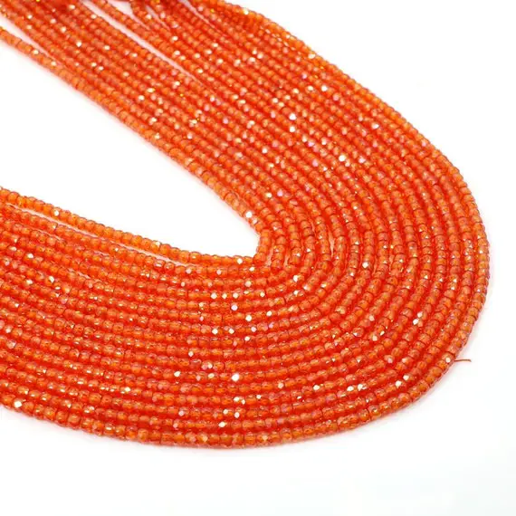 Orange Zircon Rondelle Beads, Orange Zircon Faceted Rondelle Beads,3 Mm Carnelian Zircon Micro Cut Beads, Cubic Zircon Machine Cut Beads