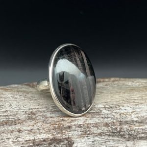 Shop Obsidian Rings! Oval Shape Black Obsidian Ring // 925 Sterling Silver // Size 9.5 | Natural genuine Obsidian rings, simple unique handcrafted gemstone rings. #rings #jewelry #shopping #gift #handmade #fashion #style #affiliate #ad