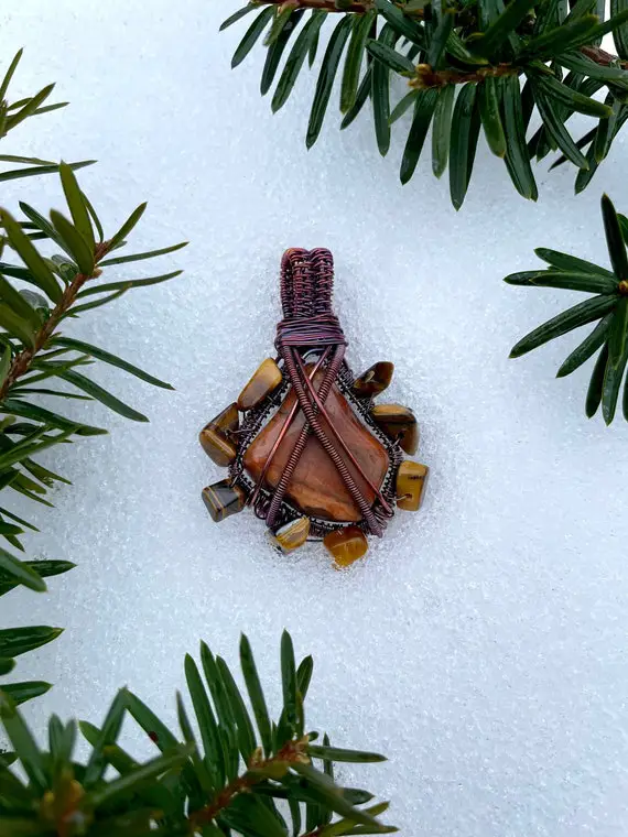 Oxidized Copper Wire Wrapped Petrified Wood Pendant