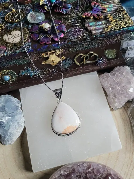 Peach Scolecite Necklace In 925 Silver Pendant Crystal Healing Natural Stone