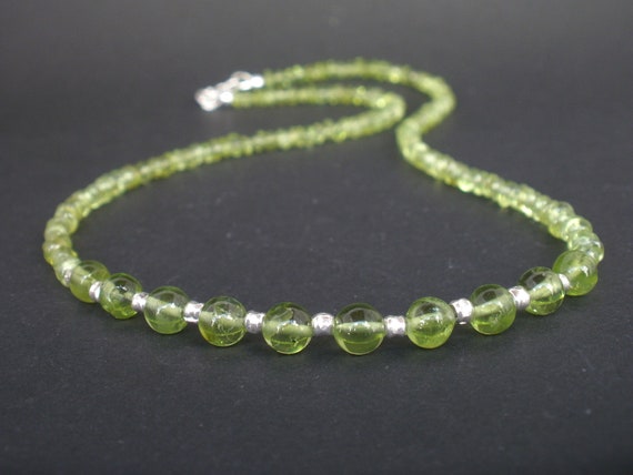 Peridot Silver Necklace, 925 Sterling Silver,peridot Round Beads Necklace, August Birthstone, Dainty Peridot Green Necklace