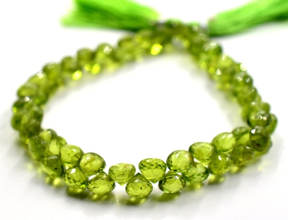 Peridot Teardrop Beads Onion Shape Faceted Beads Size 6x7 Mm 9"inches Natural Peridot Gemstone Wholesale Price