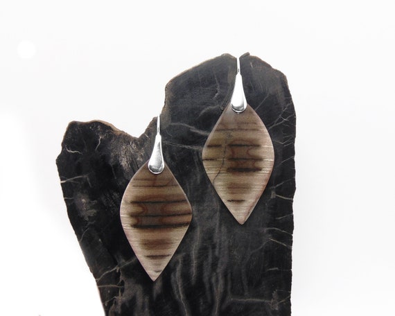 Petrified Wood Earrings In Sterling Silver - Dangle Earrings - Fossil Jewelry - Large