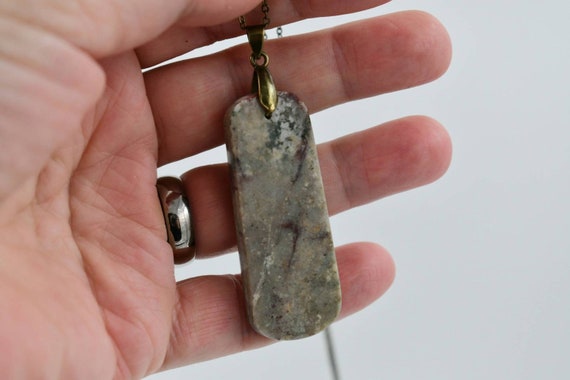 Petrified Wood Jasper Stone Pendant Necklace, Fossil Stone, 26" Or Shorter, Bronze Bale, Chain And Clasp, Nontarnishing, Artisan Jewelry