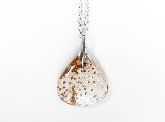 Petrified Wood Necklace In Sterling Silver - Fossil Jewelry - Fossil Palm Root Pendant
