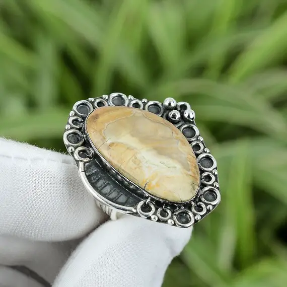 Petrified Wood Ring 925 Sterling Silver Ring Ring Size 7 Beautiful Handmade Ring Real Gemstone Jewelry Engagement Ring Festival Jewelry Gift