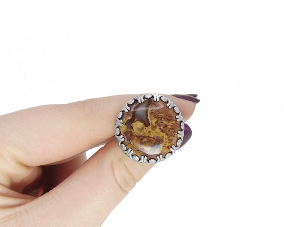Petrified Wood Ring In Sterling Silver - Fossil Jewelry - Adjustable Ring