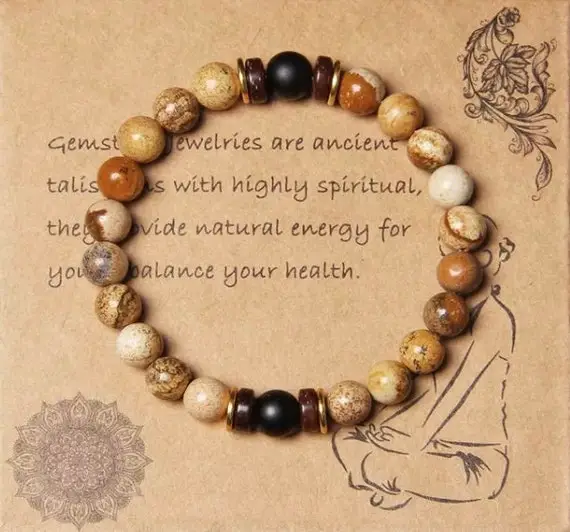 Picture Jasper Bracelet|bracelet Men Protection|healing Crystal Bracelet For Energy|bracelet Men Beads|picture Jasper Mala|healing Bracelet