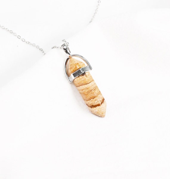 Picture Jasper Crystal Point Pendant Silver Necklace - Picture Jasper Crystal Necklace - Crystal Necklace - Silver Crystal Necklace