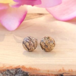 Shop Picture Jasper Jewelry! Picture Jasper Earrings Studs, 8MM Brown Natural Round Gemstone, Healing Crystal Stud, Silver, Earthy, Immune System, Balance, Inner Peace | Natural genuine Picture Jasper jewelry. Buy crystal jewelry, handmade handcrafted artisan jewelry for women.  Unique handmade gift ideas. #jewelry #beadedjewelry #beadedjewelry #gift #shopping #handmadejewelry #fashion #style #product #jewelry #affiliate #ad