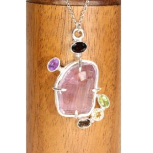 Shop Kunzite Necklaces! Kunzite necklace, pink crystal necklace, abstract necklace, statement necklace, amethyst, topaz, peridot, garnet, sterling silver chain | Natural genuine Kunzite necklaces. Buy crystal jewelry, handmade handcrafted artisan jewelry for women.  Unique handmade gift ideas. #jewelry #beadednecklaces #beadedjewelry #gift #shopping #handmadejewelry #fashion #style #product #necklaces #affiliate #ad