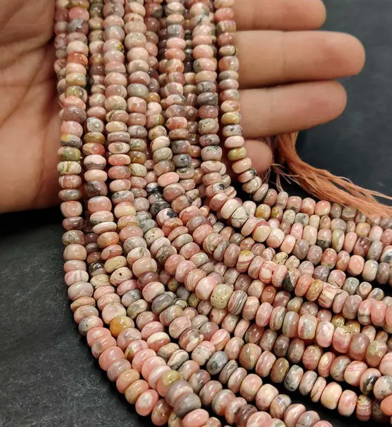 Pink Rhodochrosite Smooth Rondelle Beads Aaa Natural Rhodochrosite Plain Rondelle Beads 16" Rhodochrosite Stone Rondelle 6-7mm