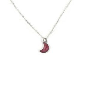 Shop Rhodonite Necklaces! Pink Rhodonite Moon Silver Plated Necklace 18" Crushed Stone | Natural genuine Rhodonite necklaces. Buy crystal jewelry, handmade handcrafted artisan jewelry for women.  Unique handmade gift ideas. #jewelry #beadednecklaces #beadedjewelry #gift #shopping #handmadejewelry #fashion #style #product #necklaces #affiliate #ad
