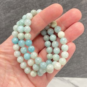 Polished Blue Caribbean Calcite Beaded Stretch Bracelet | Natural genuine Blue Calcite bracelets. Buy crystal jewelry, handmade handcrafted artisan jewelry for women.  Unique handmade gift ideas. #jewelry #beadedbracelets #beadedjewelry #gift #shopping #handmadejewelry #fashion #style #product #bracelets #affiliate #ad