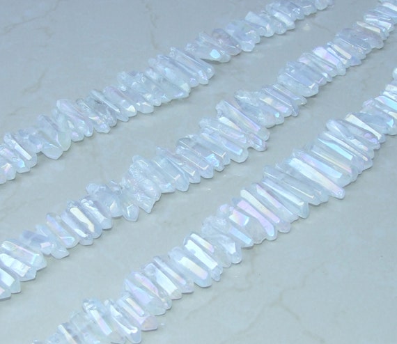 Polished Clear Ab Titanium Quartz Points, Angel Aura Points Strand, Quartz Points, Quartz Crystals Points Strand, Gemstone Beads, 20-40+mm