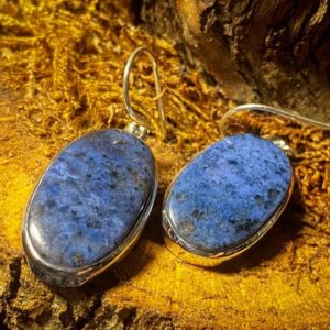 Shop Dumortierite Earrings! Precious Treasures / Dumortierite Sterling Silver Oval Statement Earrings | Natural genuine Dumortierite earrings. Buy crystal jewelry, handmade handcrafted artisan jewelry for women.  Unique handmade gift ideas. #jewelry #beadedearrings #beadedjewelry #gift #shopping #handmadejewelry #fashion #style #product #earrings #affiliate #ad
