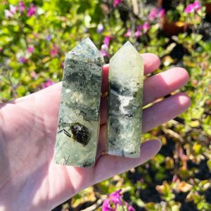 Shop Prehnite Points & Wands! Prehnite Crystal Towers, Prehnite Tower with Epidote, Epidote Point, Prehnite Point | Natural genuine stones & crystals in various shapes & sizes. Buy raw cut, tumbled, or polished gemstones for making jewelry or crystal healing energy vibration raising reiki stones. #crystals #gemstones #crystalhealing #crystalsandgemstones #energyhealing #affiliate #ad