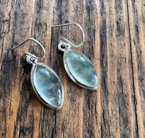 Prehnite  Earrings , Delicate Earrings , Boho Earrings , Teardrop Silver Prehnite Earrings , Healing Stone, Green Earrings
