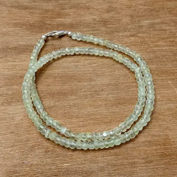 Prehnite Faceted Rondelle Beads Necklace, Natural Prehnite Beaded Necklace, Prehnite Necklace, Handmade Gemstone Necklace, Gift For Her Sale