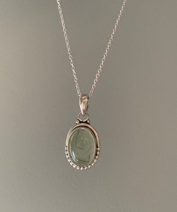 Prehnite  Necklace, Delicate Necklace, Boho Necklace, Prehnite Oval Necklace, Sterling Silver Prehnite Necklace, Healing Stone, Gift For Her