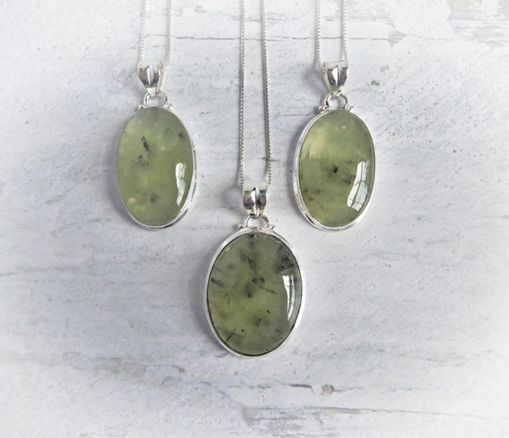 Prehnite Necklace, Green Stone Pendant, Genuine Gemstone Necklace, Healing Crystal, Silver Prehnite, Layering Necklace, Gemstone Appeal, Gsa