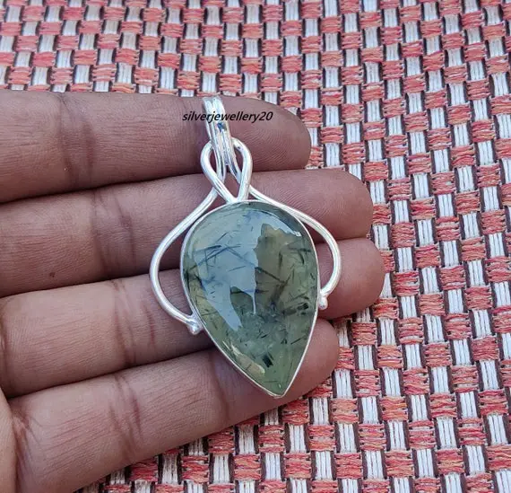 Prehnite Necklace In Sterling Silver, Layering Necklace, Green Gemstone Necklace, Pear Shaped Prehnite, Gift For Her, Christmas Gifts***