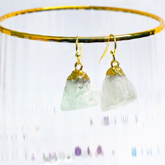 Prehnite Silver Crystal Stone Earrings - Prehnite Crystal Earring - Prehnite Earring - Gold Crystal Earring - Prehnite Gold Earring -
