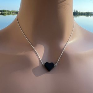 Shop Jet Jewelry! Protection Necklace • Azabache Heart • 925 Sterling Silver Necklace • Jet Stone Jewelry • Genuine Azabache • Gift • Azabache Jewelry • | Natural genuine Jet jewelry. Buy crystal jewelry, handmade handcrafted artisan jewelry for women.  Unique handmade gift ideas. #jewelry #beadedjewelry #beadedjewelry #gift #shopping #handmadejewelry #fashion #style #product #jewelry #affiliate #ad