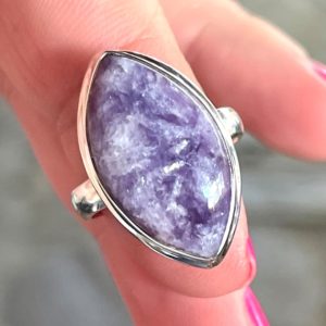 Shop Lepidolite Rings! Purple, Lepidolite, Ring, Size 7.5, In Sterling Silver | Natural genuine Lepidolite rings, simple unique handcrafted gemstone rings. #rings #jewelry #shopping #gift #handmade #fashion #style #affiliate #ad