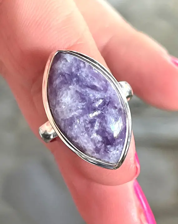 Purple, Lepidolite, Ring, Size 7.5, In Sterling Silver