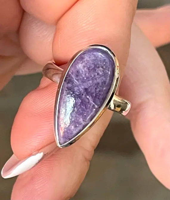 Purple, Lepidolite, Ring, Size 9, In Sterling Silver