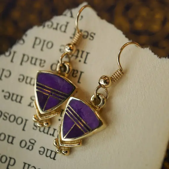 Purple Sugilite Drop Earrings In 14k Gold, Vintage Earrings, Antique Earrings, Estate Earrings, Vintage Inspired