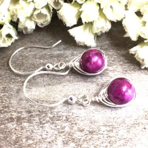Shop Sugilite Earrings! Purple Sugilite Wire Wrapped Earrings, Sterling Silver 14k Gold filled Healing Stone Dangle Birthday Gift Mom Gift | Natural genuine Sugilite earrings. Buy crystal jewelry, handmade handcrafted artisan jewelry for women.  Unique handmade gift ideas. #jewelry #beadedearrings #beadedjewelry #gift #shopping #handmadejewelry #fashion #style #product #earrings #affiliate #ad