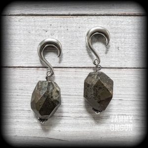 Shop Pyrite Earrings! Pyrite earrings Pyrite ear weights Raw gemstone ear weight 2 gauge ear weights Body jewelry Gauged earrings 6g 2g 0g 00g 12mm 14mm 16mm 19mm | Natural genuine Pyrite earrings. Buy crystal jewelry, handmade handcrafted artisan jewelry for women.  Unique handmade gift ideas. #jewelry #beadedearrings #beadedjewelry #gift #shopping #handmadejewelry #fashion #style #product #earrings #affiliate #ad
