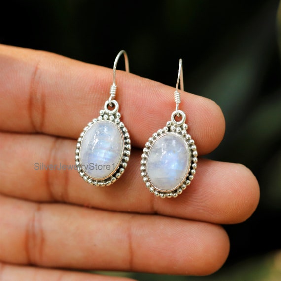 Rainbow Moonstone Earrings, 925 Solid Sterling Silver, Moonstone 10x14mm Oval Gemstone Earring, Women Earring, Silver Earrings, Gift For Her